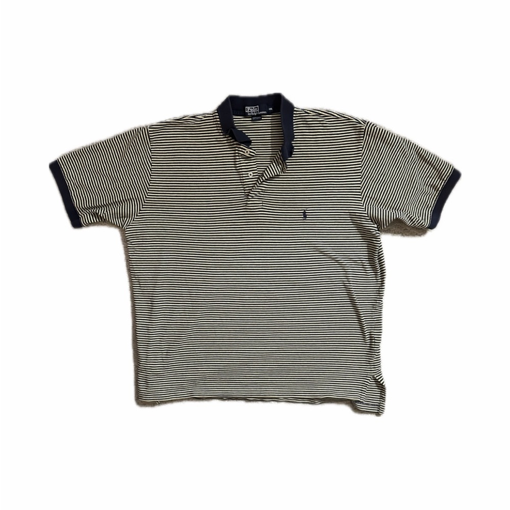 Polo Ralph Lauren Navy and White Striped Polo Shirt — Size XXL